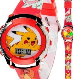 Accutime Kids Pokemon Pikachu Digital LCD Quartz Red Wrist Watch with Red Strap, Cool Inexpensive Gift & Party Favor for Boys, Girls, Adults All Ages (Model: POK4238AZ)